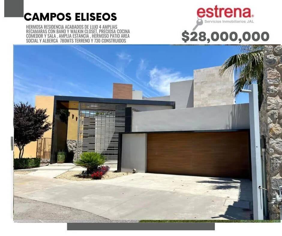 HERMOSA RESIDENCIA EN VENTA EN CAMPOS ELISEOS, SUPER EQUIPADA