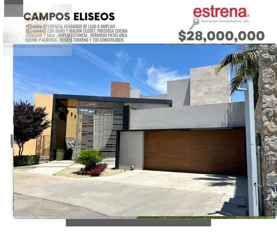 HERMOSA RESIDENCIA EN VENTA EN CAMPOS ELISEOS, SUPER EQUIPADA